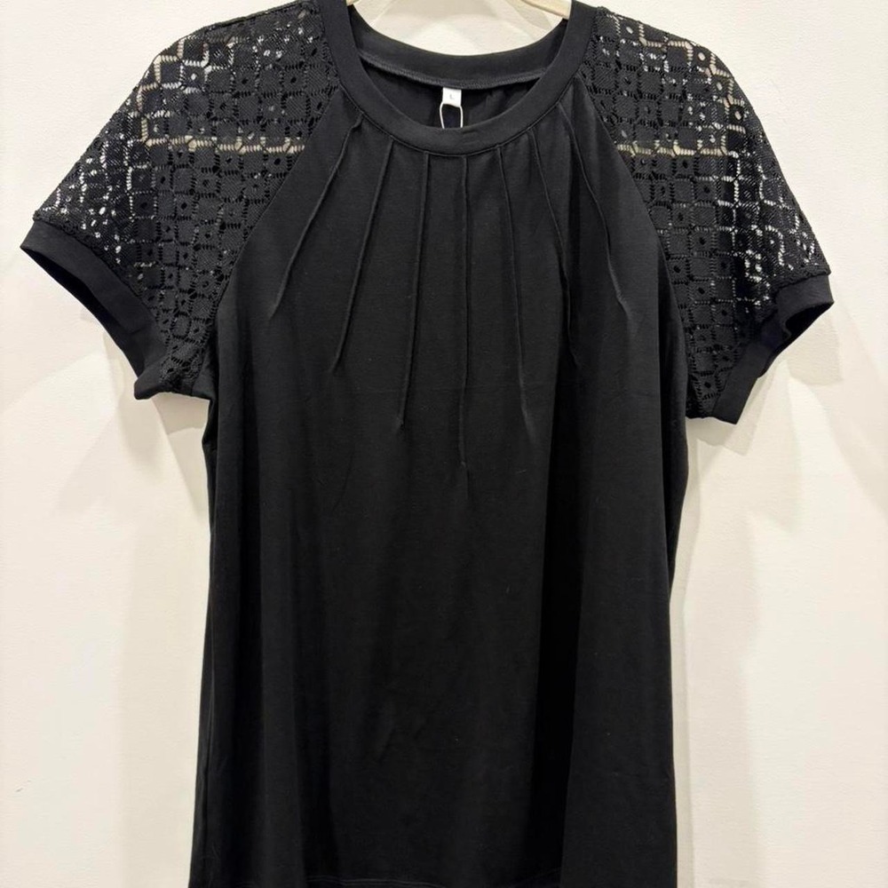 Athmile black lace top babydoll dress wear work wear NWT with pleated front